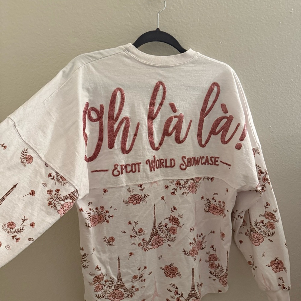 Disney Floral Mickey Mouse Shirt - White and Pink Epcot Paris - Picture 6 of 7